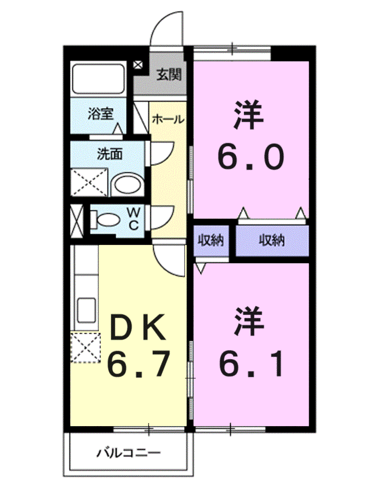 シャルマン牛渕B(2DK/2階)の間取り写真
