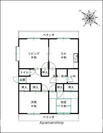 下林クローバーハイツ(3DK/2階)の間取り写真