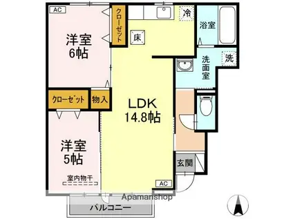 シェルセオン(2LDK/1階)の間取り写真