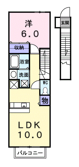 セレノ東野 B(1LDK/2階)の間取り写真