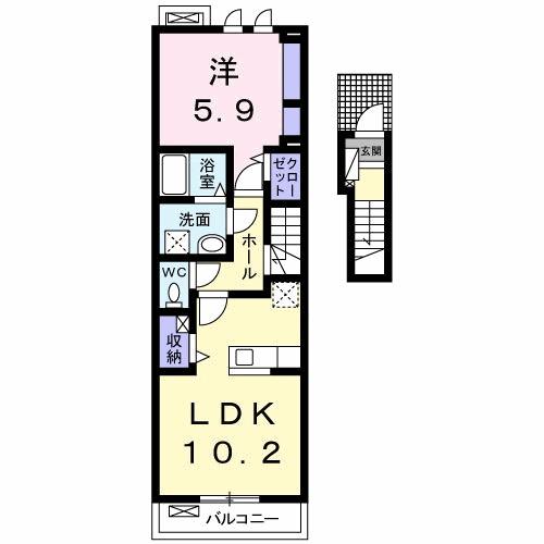 マンテーレ(1LDK/2階)の間取り写真