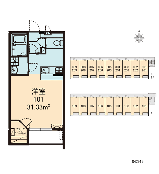 レオパレスドウージェーム(1K/1階)の間取り写真
