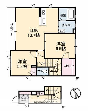 グリーンセント祝谷(2LDK/2階)の間取り写真