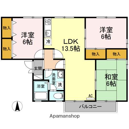 ベイサージュ・22 B棟(3LDK/2階)の間取り写真