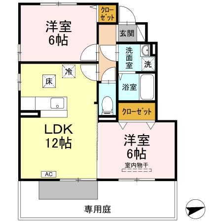カーサ城北 A棟(2LDK/1階)の間取り写真