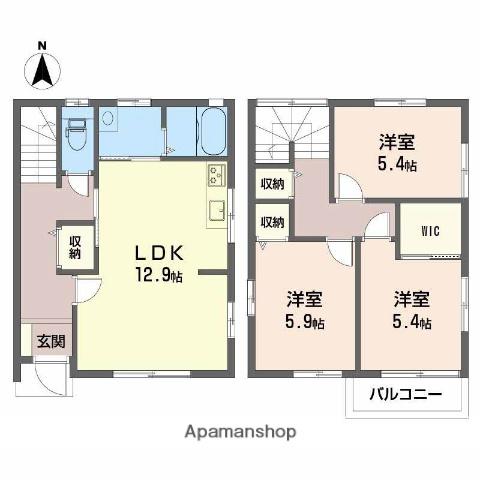 伊予鉄道横河原線 牛渕団地前駅 徒歩10分 2階建 築31年(3LDK)の間取り写真