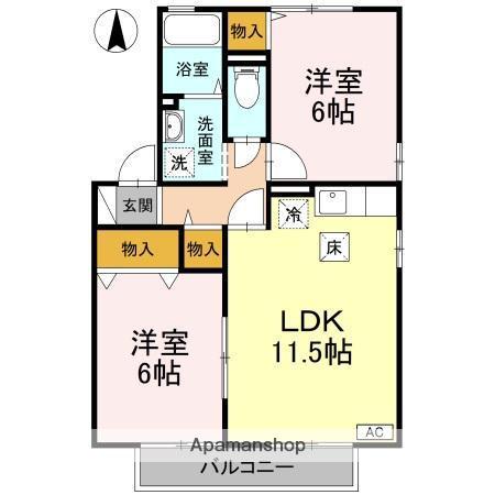 リビングタウン西長戸 C(2LDK/1階)の間取り写真