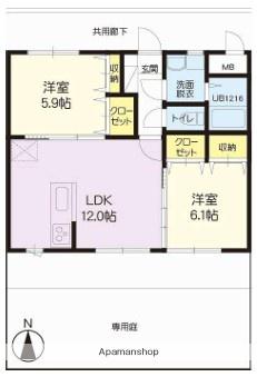 アベリア(2LDK/1階)の間取り写真