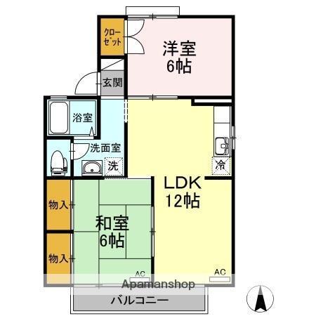 ベルメゾンおち B棟(2LDK/1階)の間取り写真
