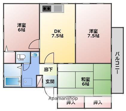 ハイムMⅡ B棟(3DK/2階)の間取り写真