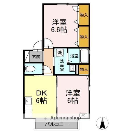 つばき中川B棟(2DK/2階)の間取り写真