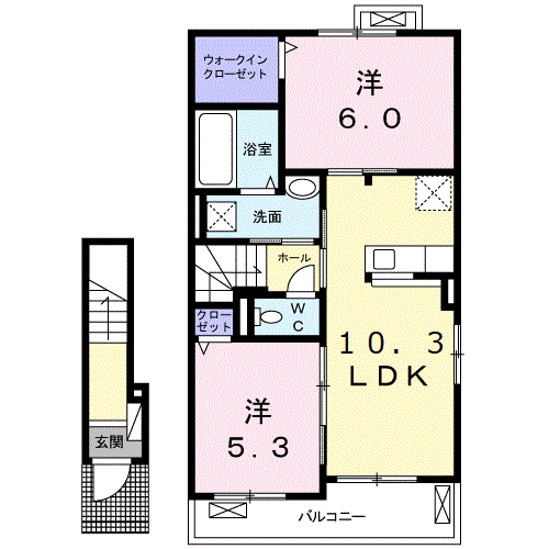 グランディール Ⅰ(2LDK/2階)の間取り写真
