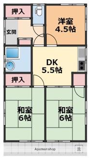 伊予鉄道横河原線 北久米駅 徒歩10分 1階建 築47年(3K)の間取り写真