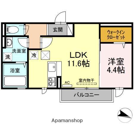GRAND-ROOM衣山(1LDK/1階)の間取り写真