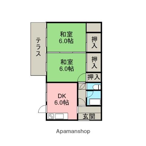 伊予鉄道高浜線 山西駅 徒歩8分 1階建 築49年(2DK)の間取り写真