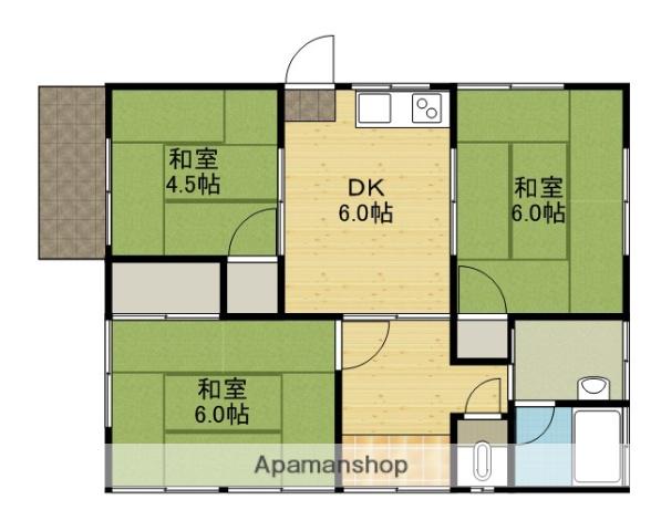 愛媛県松山市 1階建 築43年(3DK)の間取り写真