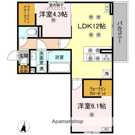 クランツ北井門C(2LDK/2階)の間取り写真