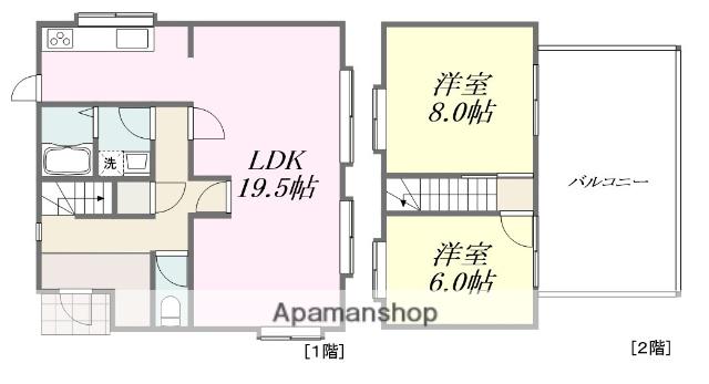 愛媛県松山市 2階建 築49年(2LDK)の間取り写真