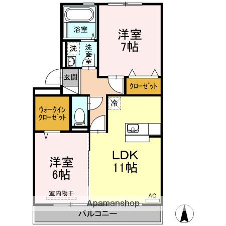 オッツおぜまち A棟(2LDK/2階)の間取り写真