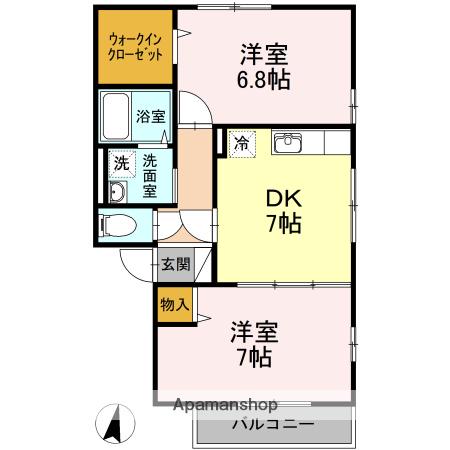 ソレーユ河部(2DK/2階)の間取り写真