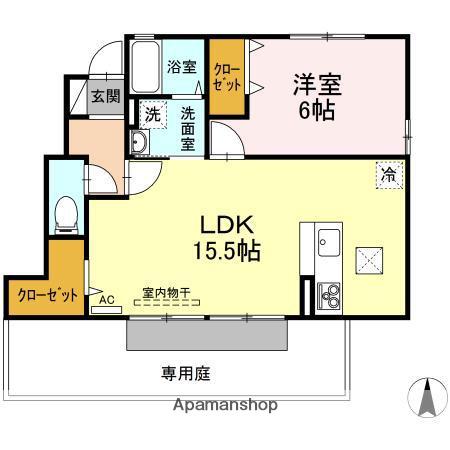 グランドソレイユ悠 A棟(1LDK/1階)の間取り写真