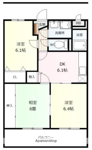 ユーミー乃万Ⅱ(3DK/3階)の間取り写真