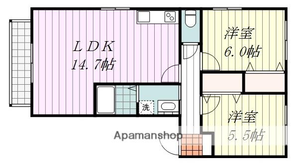 フォブールギャレット B棟(2LDK/2階)の間取り写真