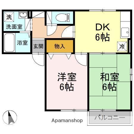 セジュール来住A棟(1LDK/2階)の間取り写真