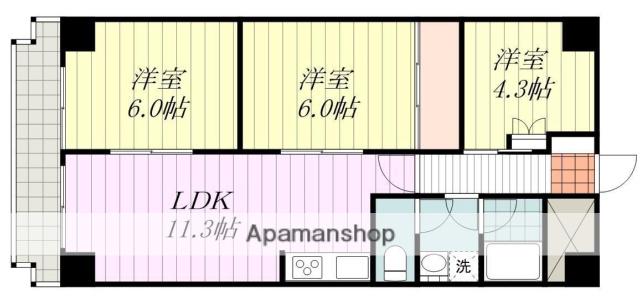 チュリス松山(3LDK/3階)の間取り写真
