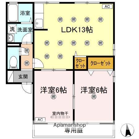 セジュール久万ノ台 A(2LDK/1階)の間取り写真
