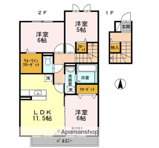 ル・コック B棟(3LDK/2階)の間取り写真