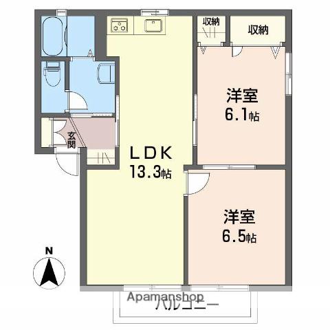 ディアス芳居 A棟(2LDK/2階)の間取り写真