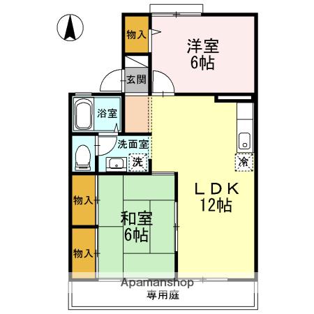 ハーモニック・フィール2B棟(2LDK/1階)の間取り写真