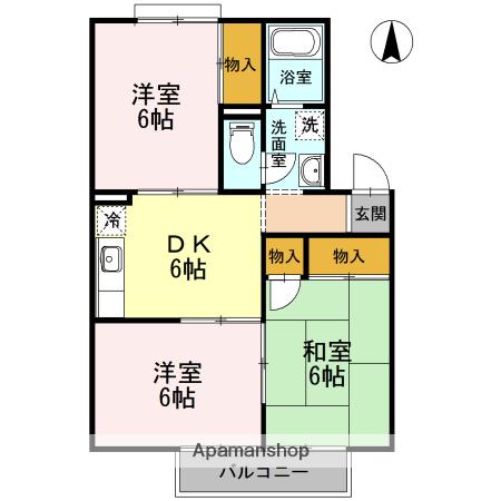 ライブリーハイム ミーサ B棟(3DK/2階)の間取り写真