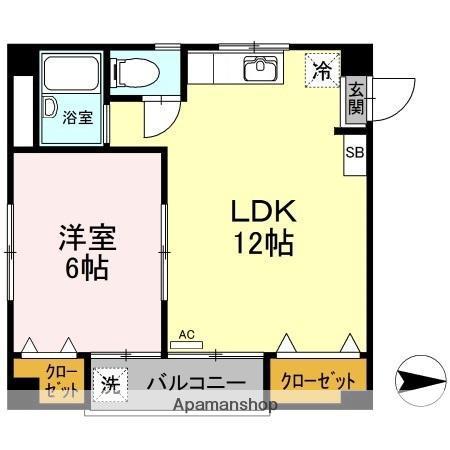 メゾン山越(1LDK/4階)の間取り写真
