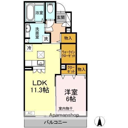 リヴェール来住 B棟(1LDK/1階)の間取り写真