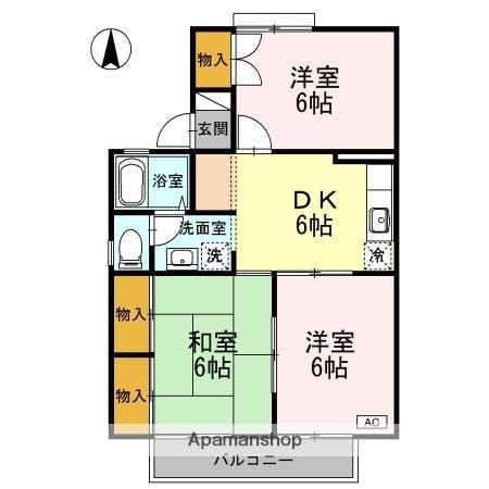 ハーモニック・フィール B棟(3DK/2階)の間取り写真