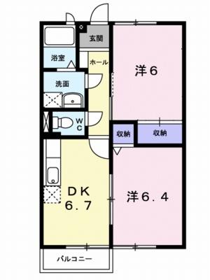 エルディム畑寺(2DK/2階)の間取り写真