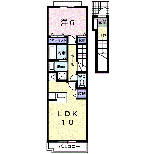 プライジア宇宙B(1LDK/2階)の間取り写真