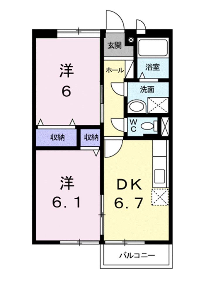 シャト-野口Ⅱ(2DK/1階)の間取り写真