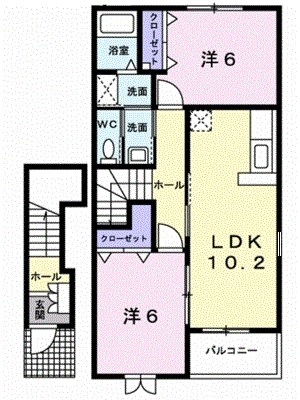 ロックガーデンA(2LDK/2階)の間取り写真