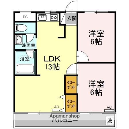 山陽ハイツ(2LDK/2階)の間取り写真