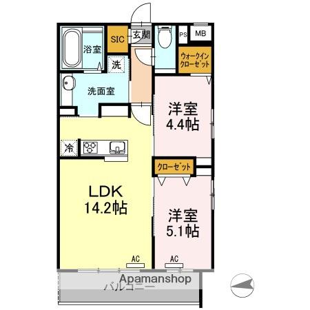 ヴェッセル持田(2LDK/4階)の間取り写真