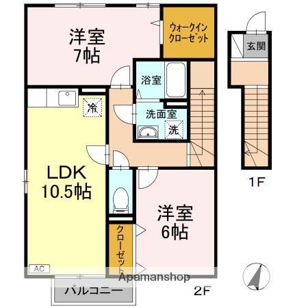 ボヌール・SN A棟(2LDK/2階)の間取り写真