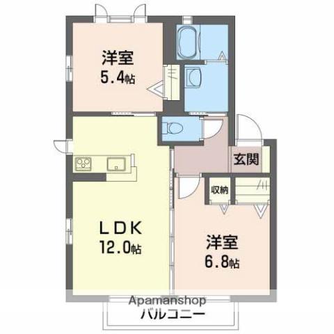 プロヴァンスガーデン A棟(2LDK/2階)の間取り写真