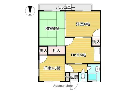門田アパート(3DK/2階)の間取り写真