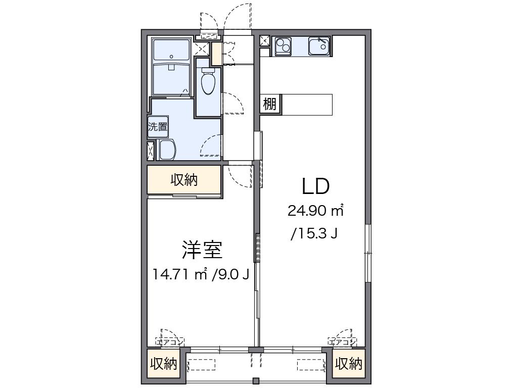 クレイノ松山インターⅤ(1LDK/2階)の間取り写真