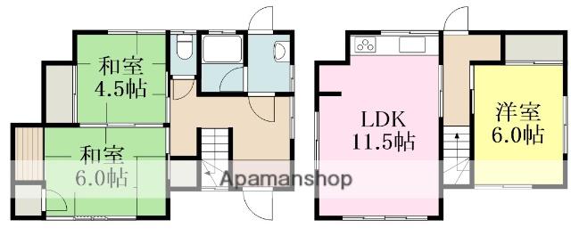 伊予鉄道高浜線 衣山駅 徒歩4分 2階建 築42年(3LDK)の間取り写真