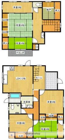 伊予鉄道高浜線 梅津寺駅 徒歩3分 2階建 築44年(6SLDK)の間取り写真