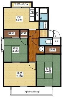 メゾン・ド・ヴァンベールB(3DK/2階)の間取り写真